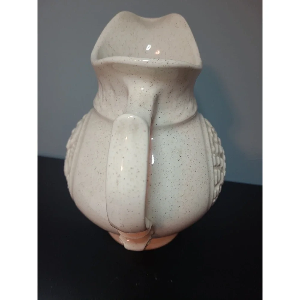 Vintage 1968 McCoy Art Pottery Speckled Cream Turkey Cameo Pattern 64oz. Pitcher
